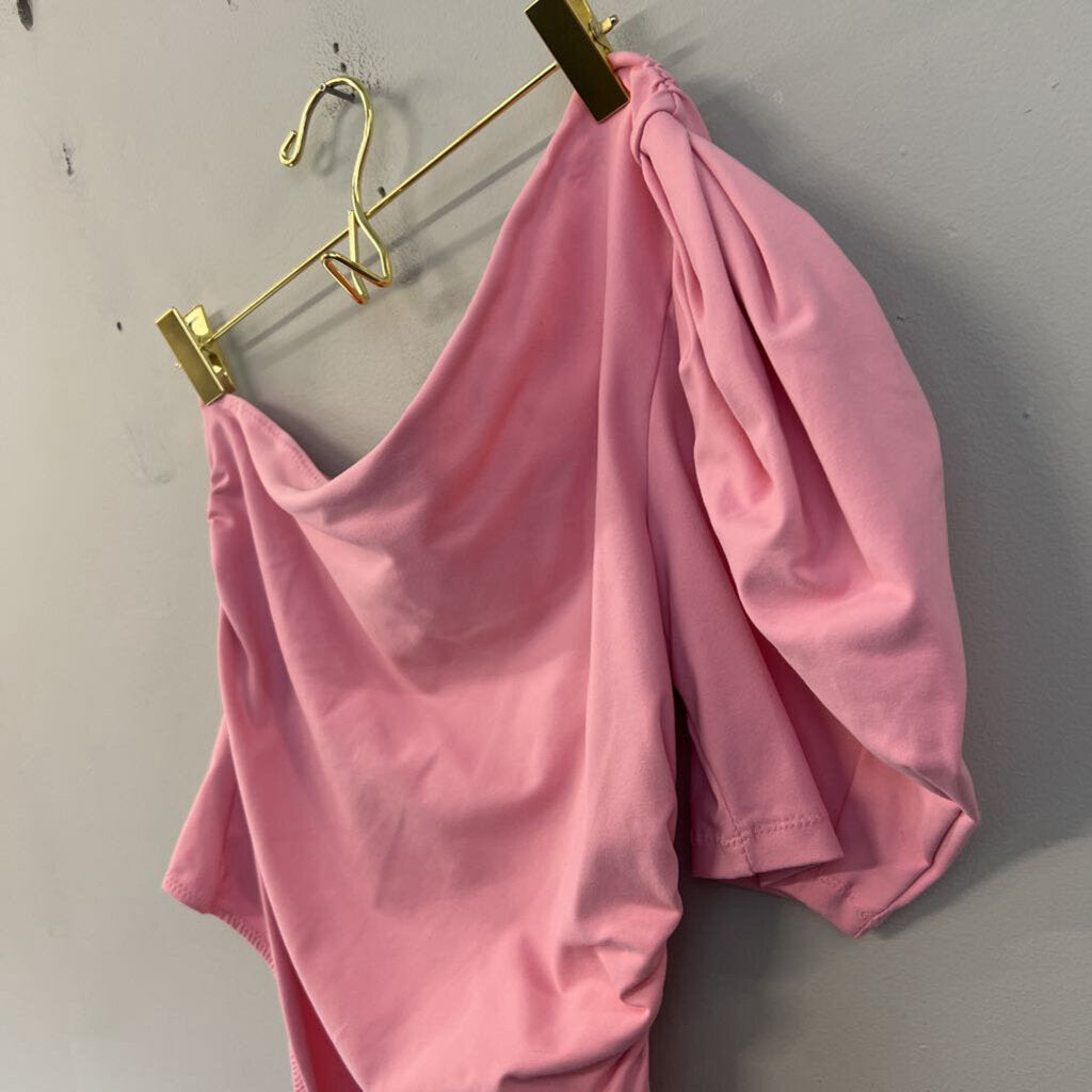 Intimately Free People Pink Short Puff Sleeve One Shoulder Bodysuit Medium