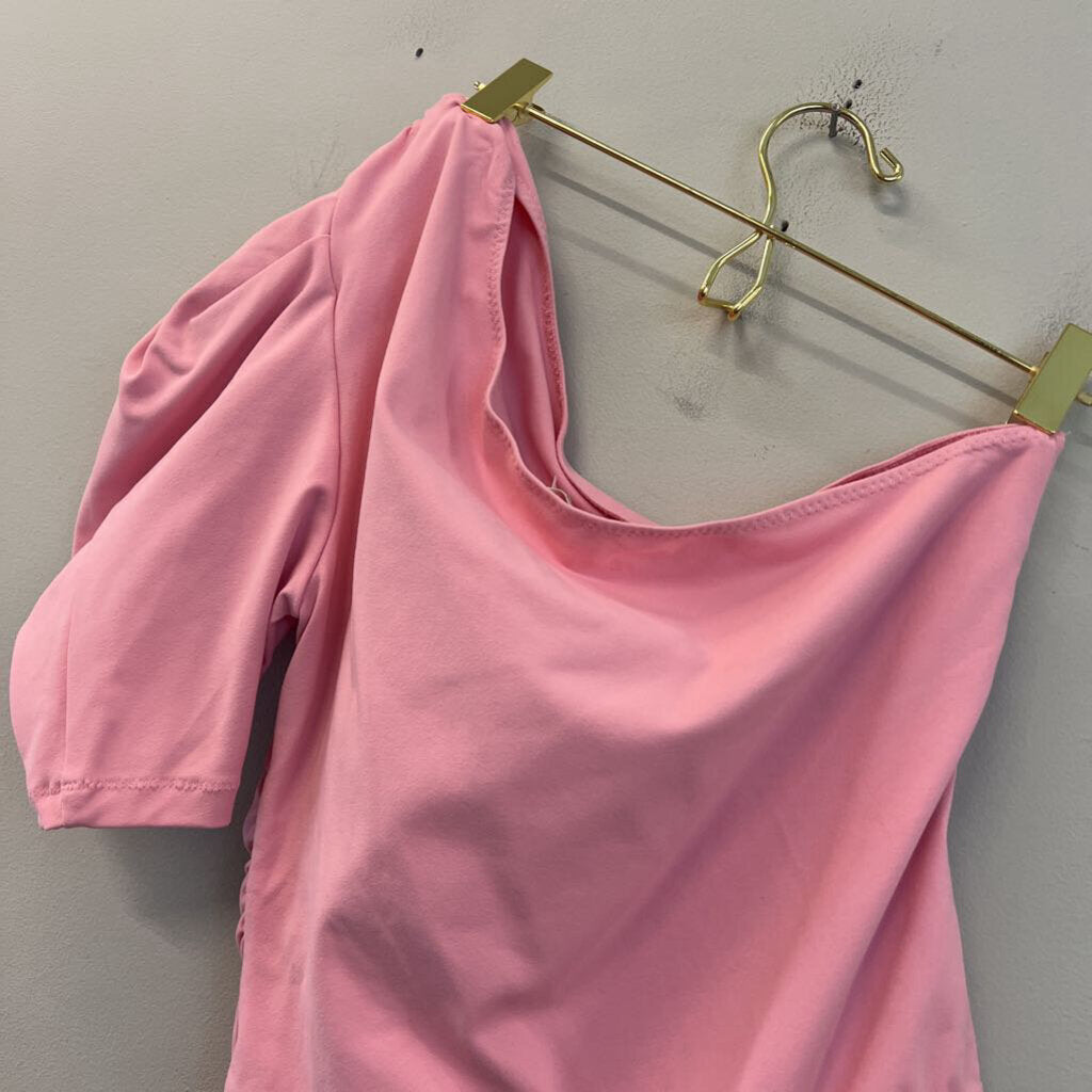 Intimately Free People Pink Short Puff Sleeve One Shoulder Bodysuit Medium