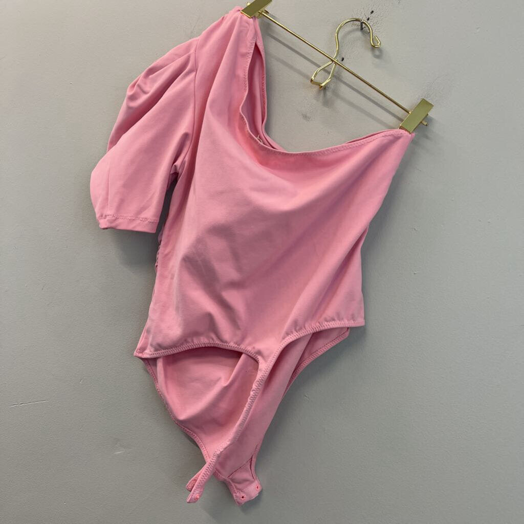 Intimately Free People Pink Short Puff Sleeve One Shoulder Bodysuit Medium