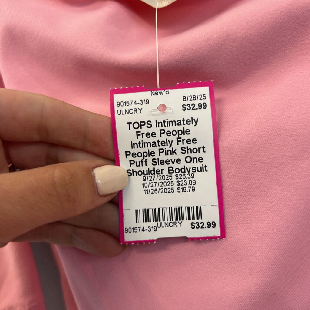 Intimately Free People Pink Short Puff Sleeve One Shoulder Bodysuit Medium