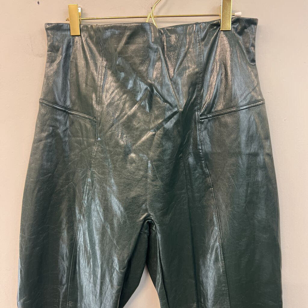 Spanx Dark Green Faux Leather Pull On Leggings 1X