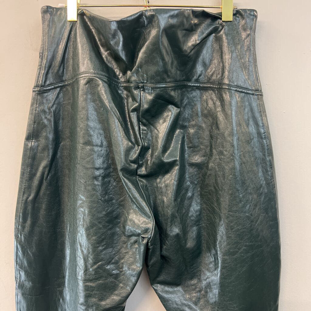 Spanx Dark Green Faux Leather Pull On Leggings 1X