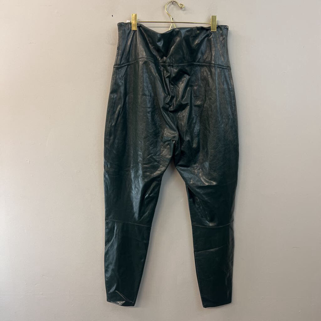 Spanx Dark Green Faux Leather Pull On Leggings 1X