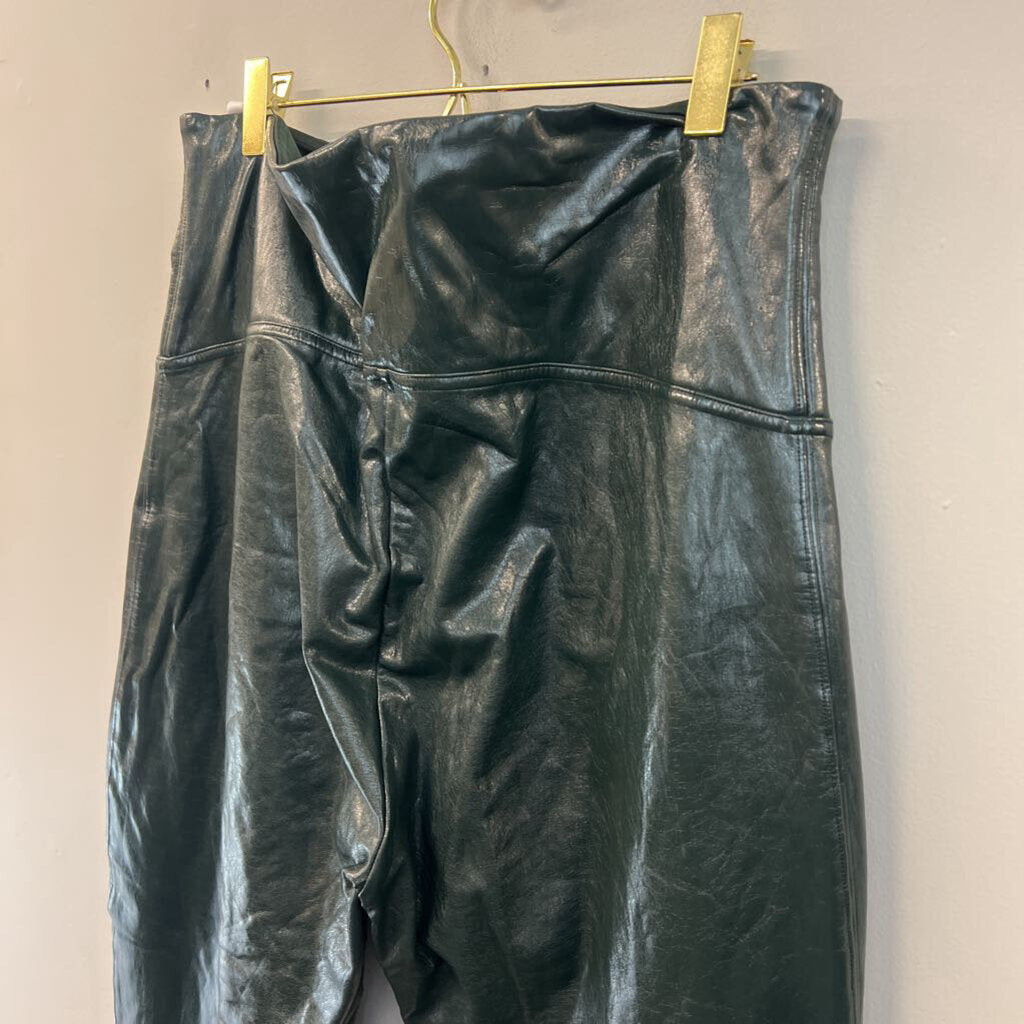 Spanx Dark Green Faux Leather Pull On Leggings 1X