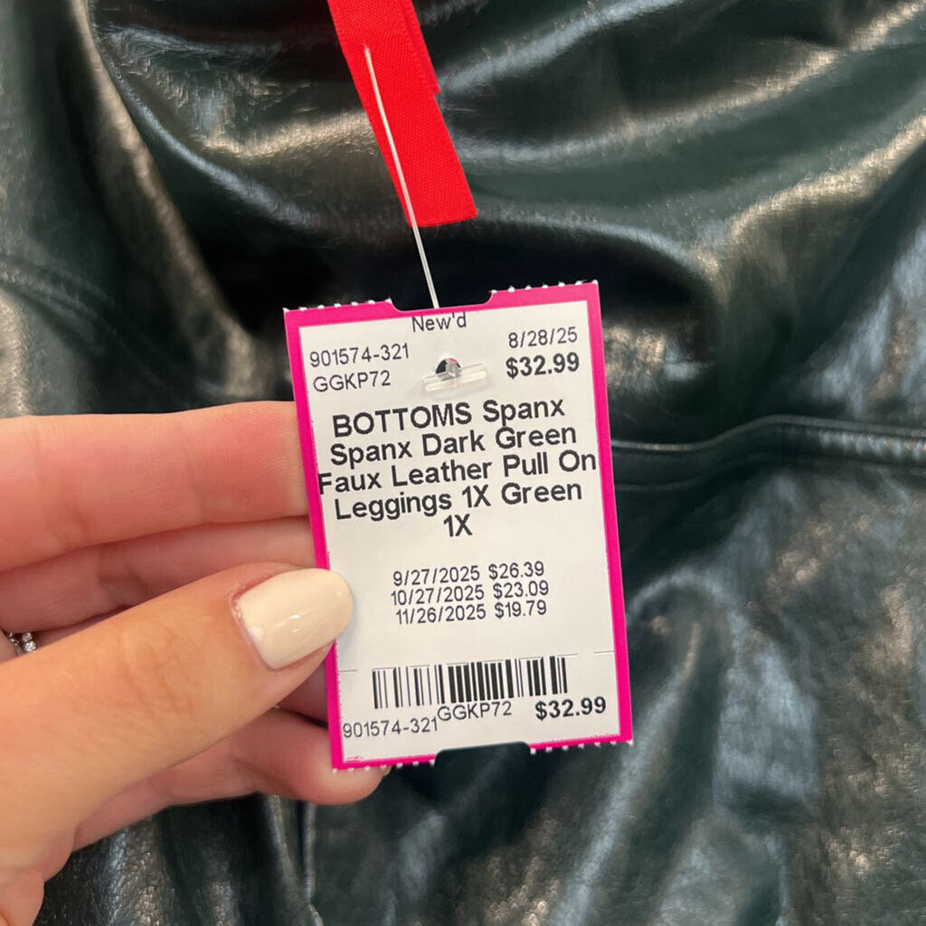 Spanx Dark Green Faux Leather Pull On Leggings 1X