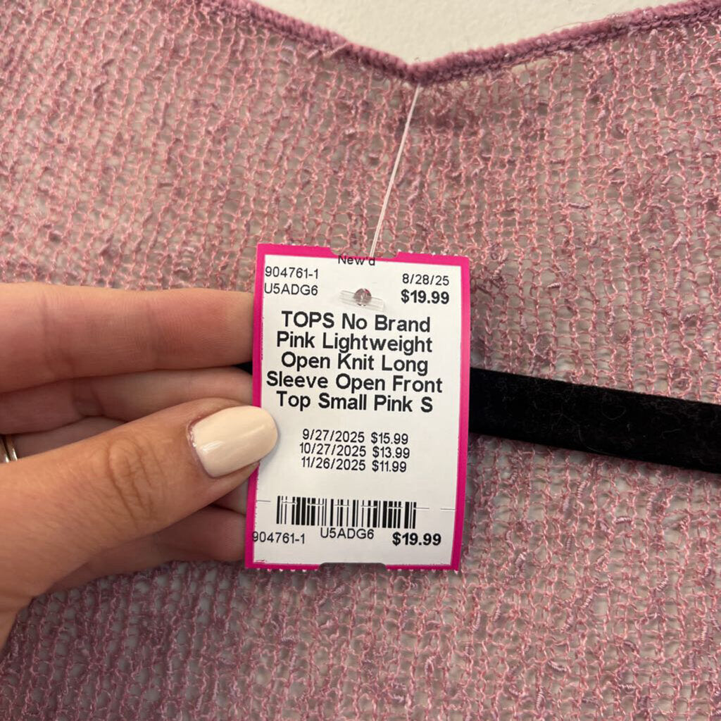 Pink Lightweight Open Knit Long Sleeve Open Front Top Small