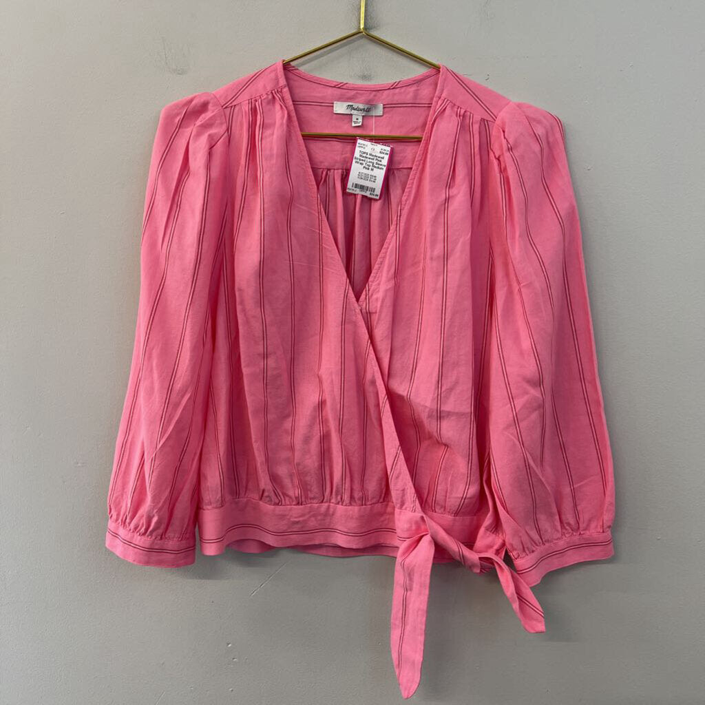Madewell Pink Striped Long Sleeve Wrap Top Medium