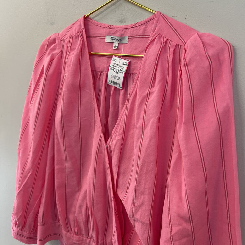 Madewell Pink Striped Long Sleeve Wrap Top Medium