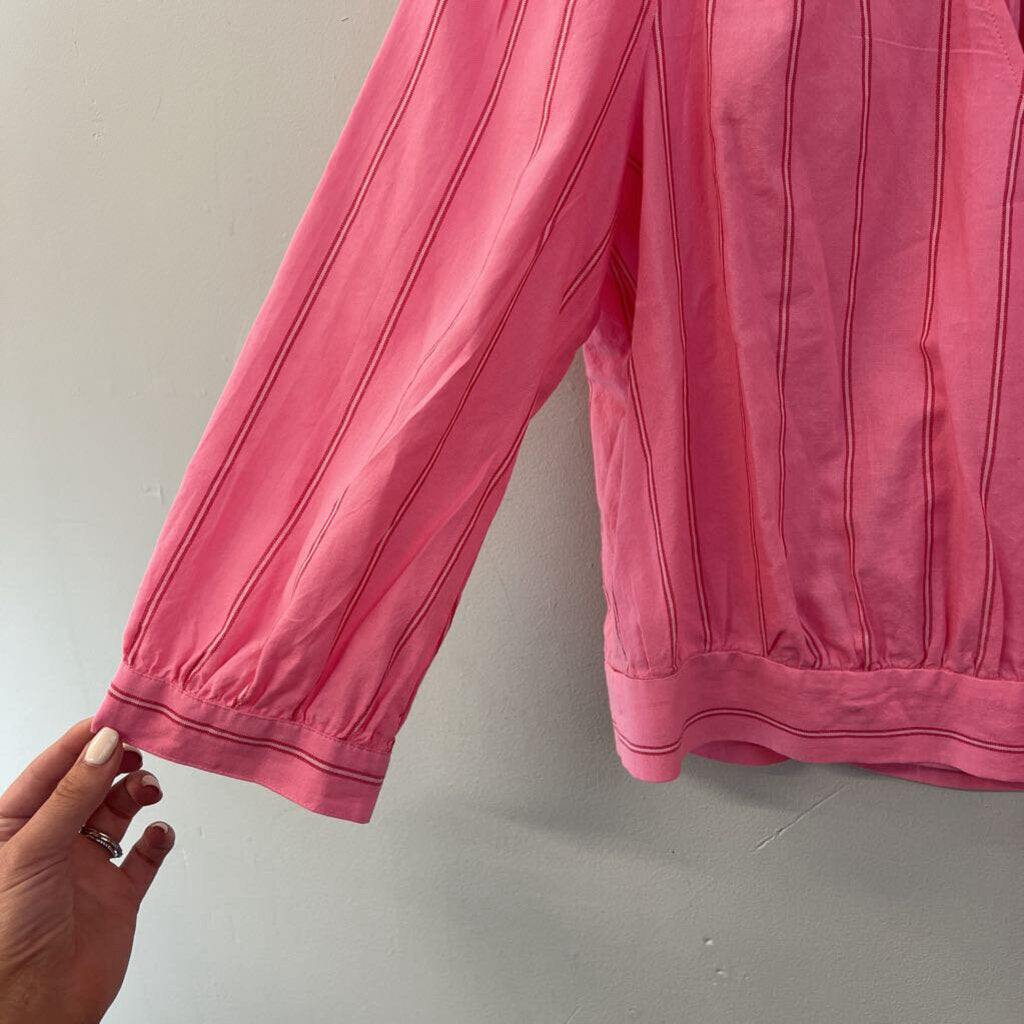 Madewell Pink Striped Long Sleeve Wrap Top Medium