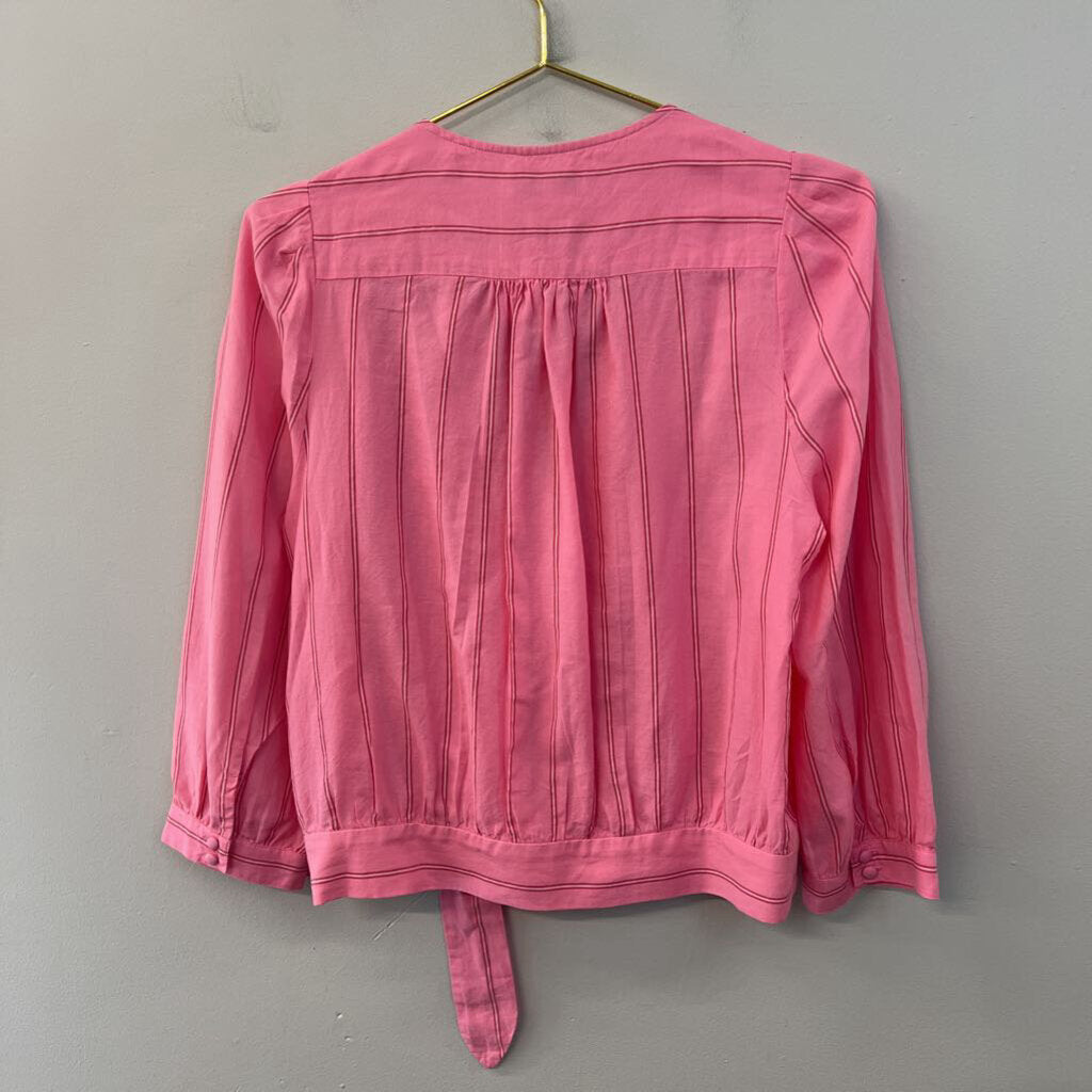 Madewell Pink Striped Long Sleeve Wrap Top Medium