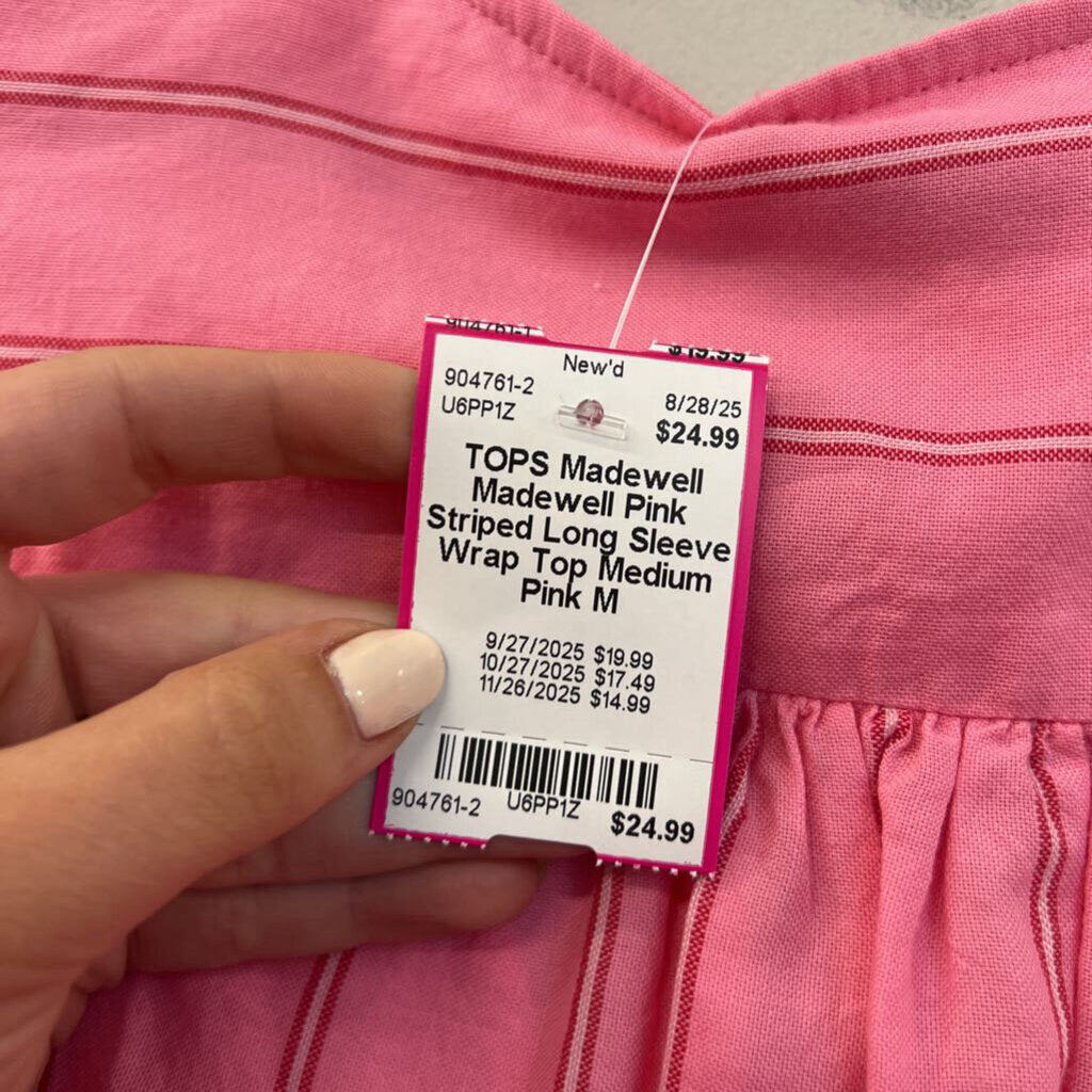 Madewell Pink Striped Long Sleeve Wrap Top Medium