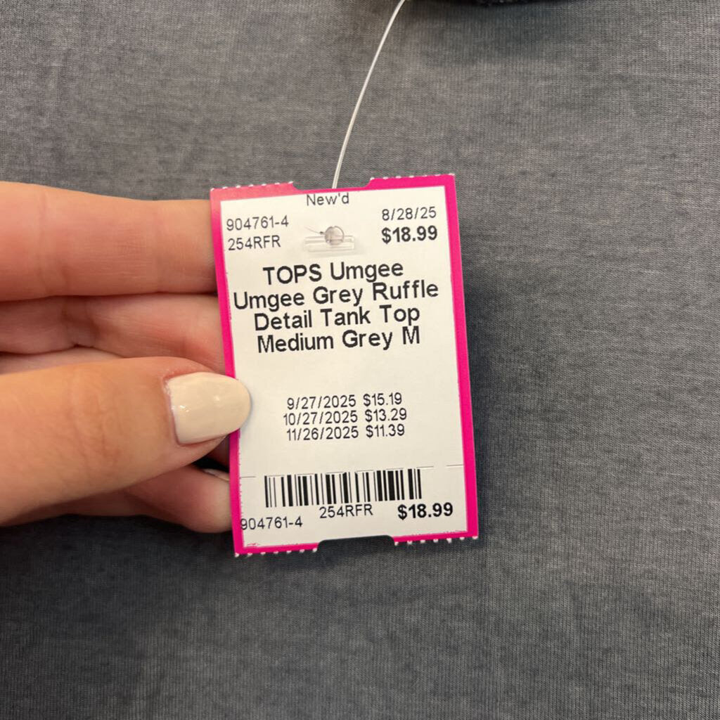 Umgee Grey Ruffle Detail Tank Top Medium