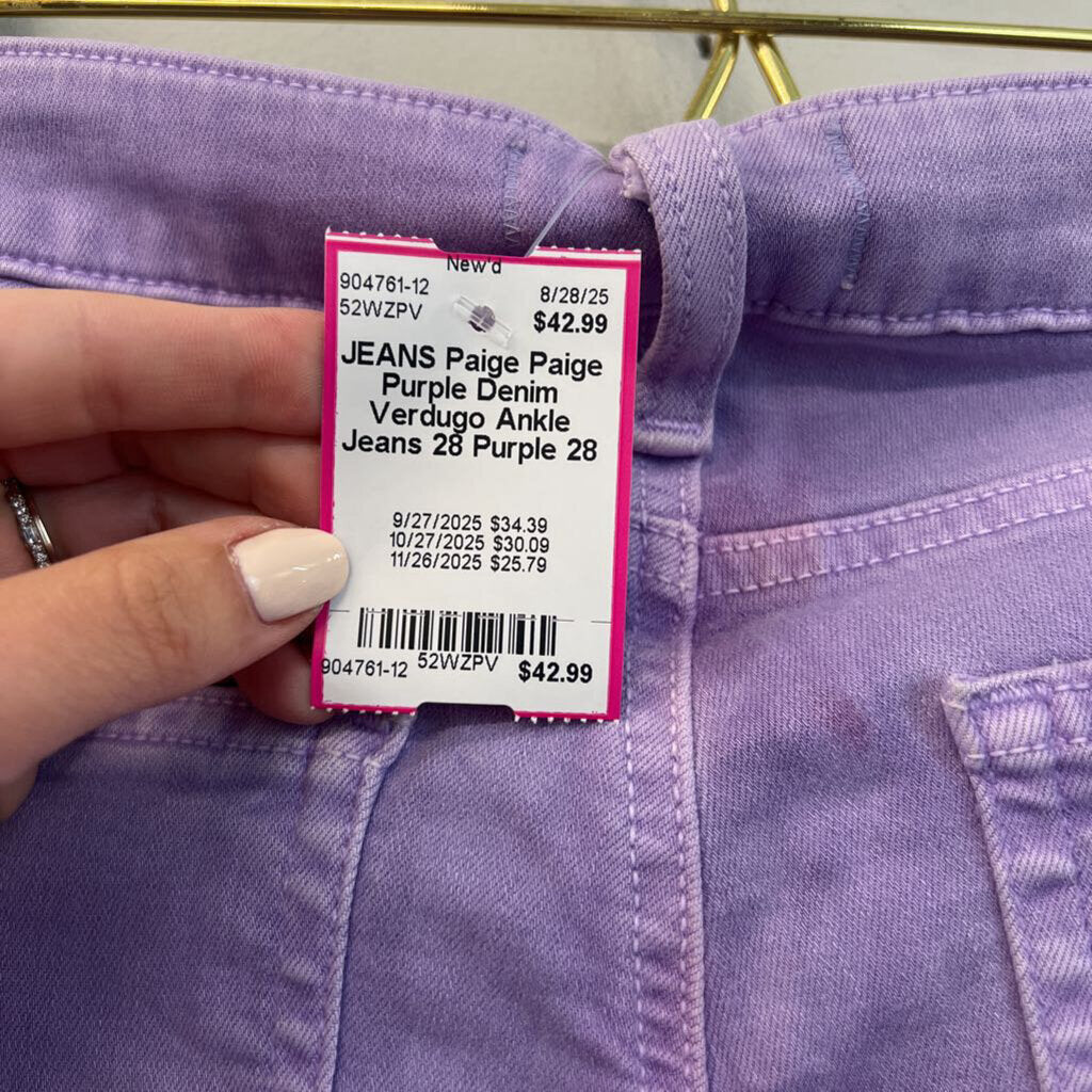 Paige Purple Denim Verdugo Ankle Jeans 28
