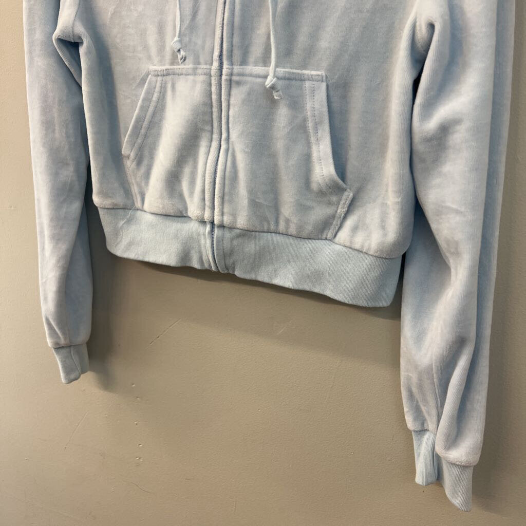 John Galt Blue Velour Cropped Zip Up Jacket Small