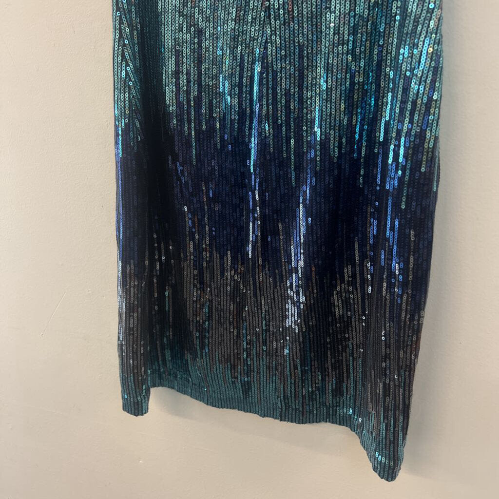 Black/ Blue/ Silver Sequin V Neck Sleeveless Short Formal Dress Small