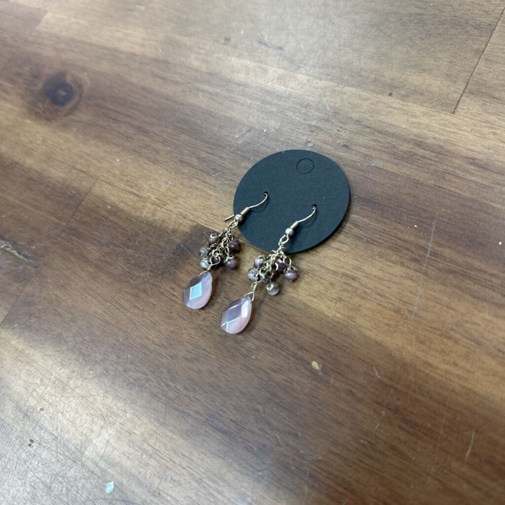 Silver/ Purple Beaded Drop Earrings