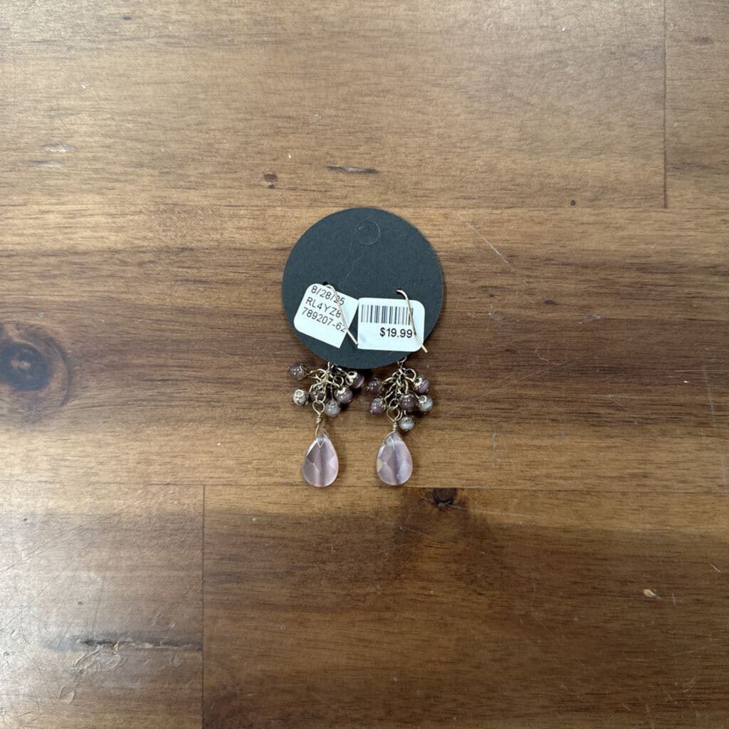 Silver/ Purple Beaded Drop Earrings