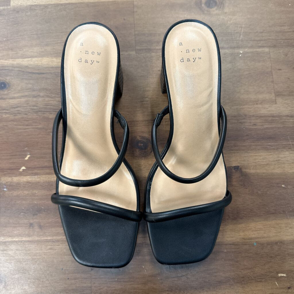 Black Double Strap Block Heels 7.5
