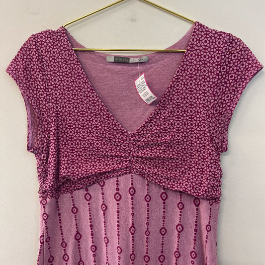 Athleta Pink/ Purple Print Short Sleeve Midi Dress Large Tall