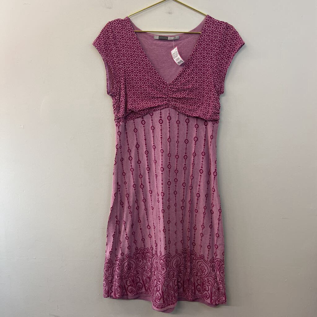 Athleta Pink/ Purple Print Short Sleeve Midi Dress Large Tall