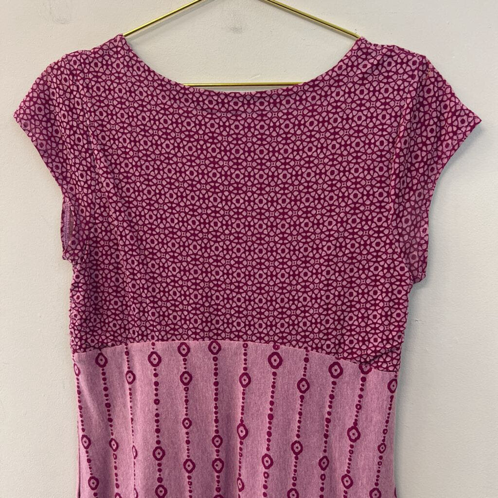 Athleta Pink/ Purple Print Short Sleeve Midi Dress Large Tall