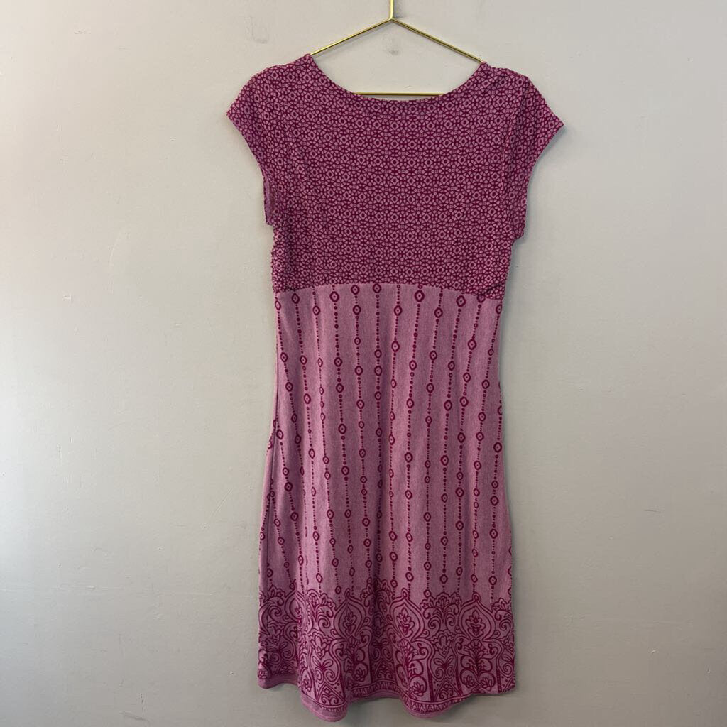 Athleta Pink/ Purple Print Short Sleeve Midi Dress Large Tall