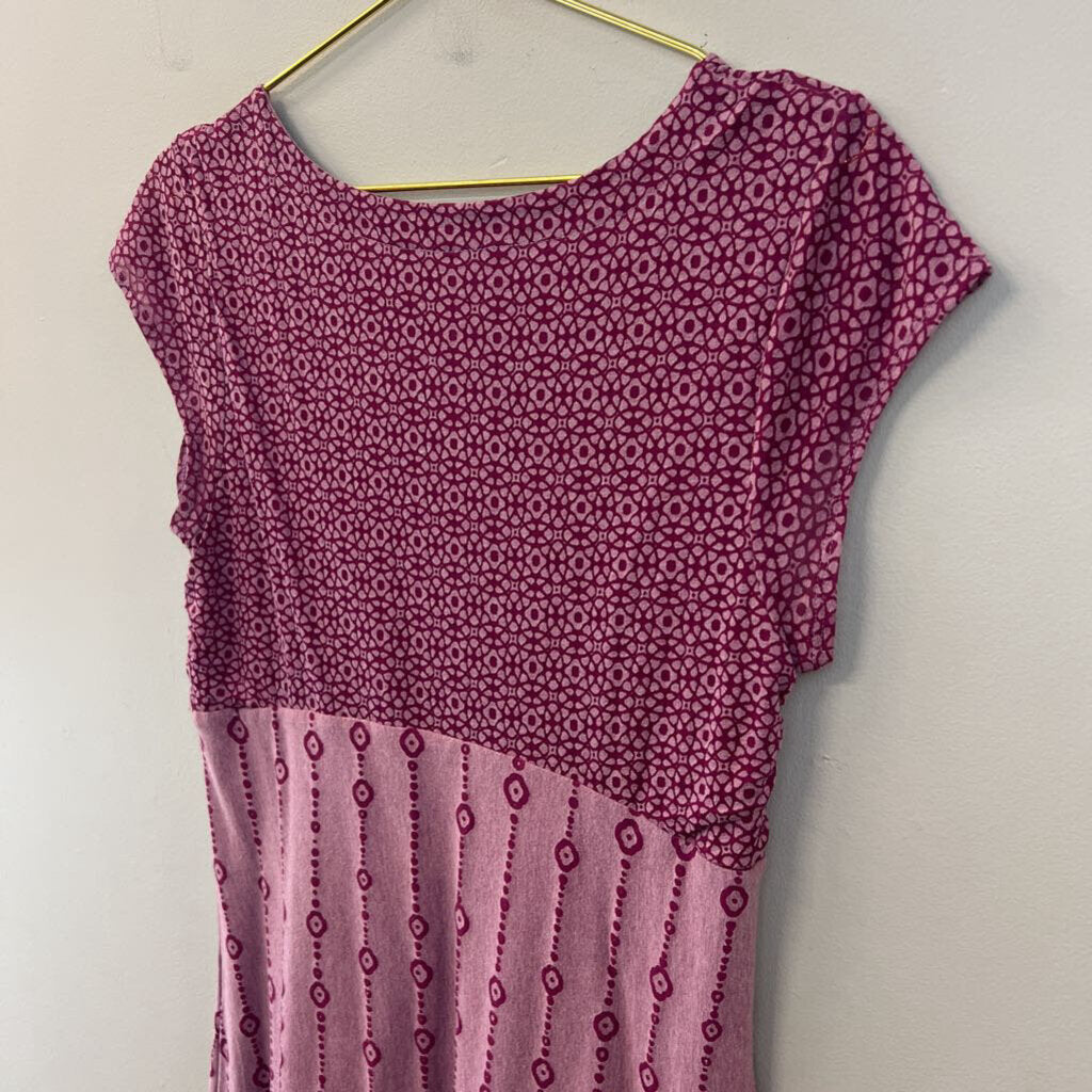 Athleta Pink/ Purple Print Short Sleeve Midi Dress Large Tall