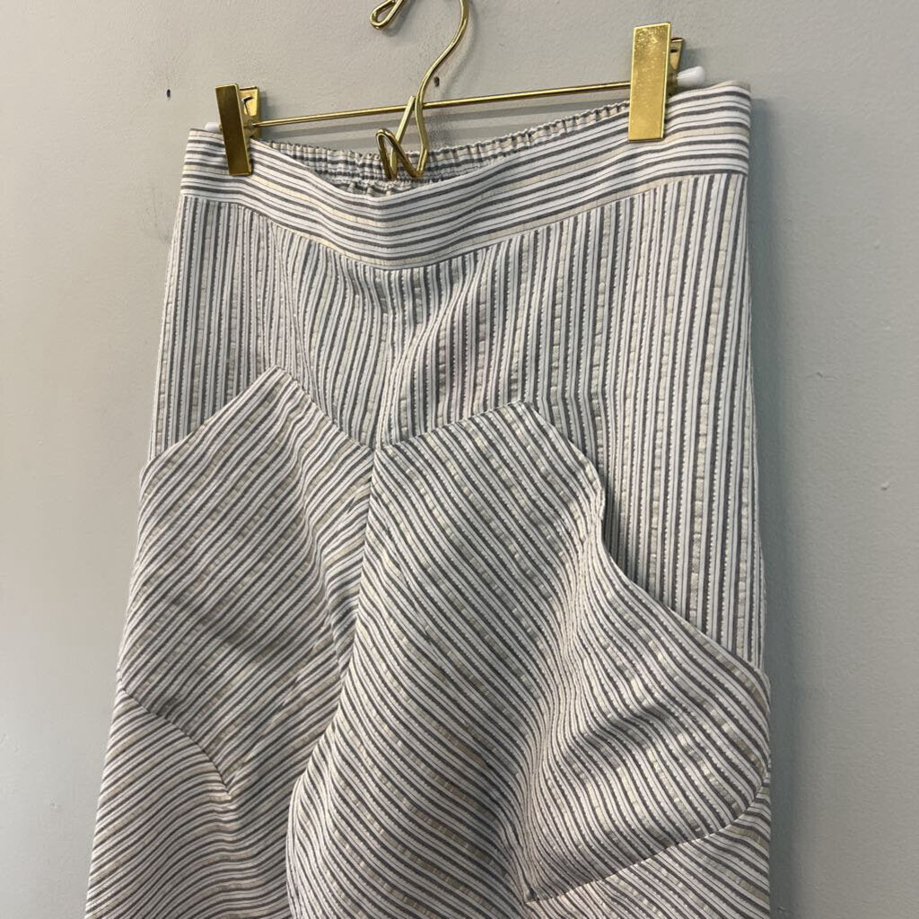 Ozai N Ku White/ Grey Metallic Striped Wide Leg Pull On Pants Medium
