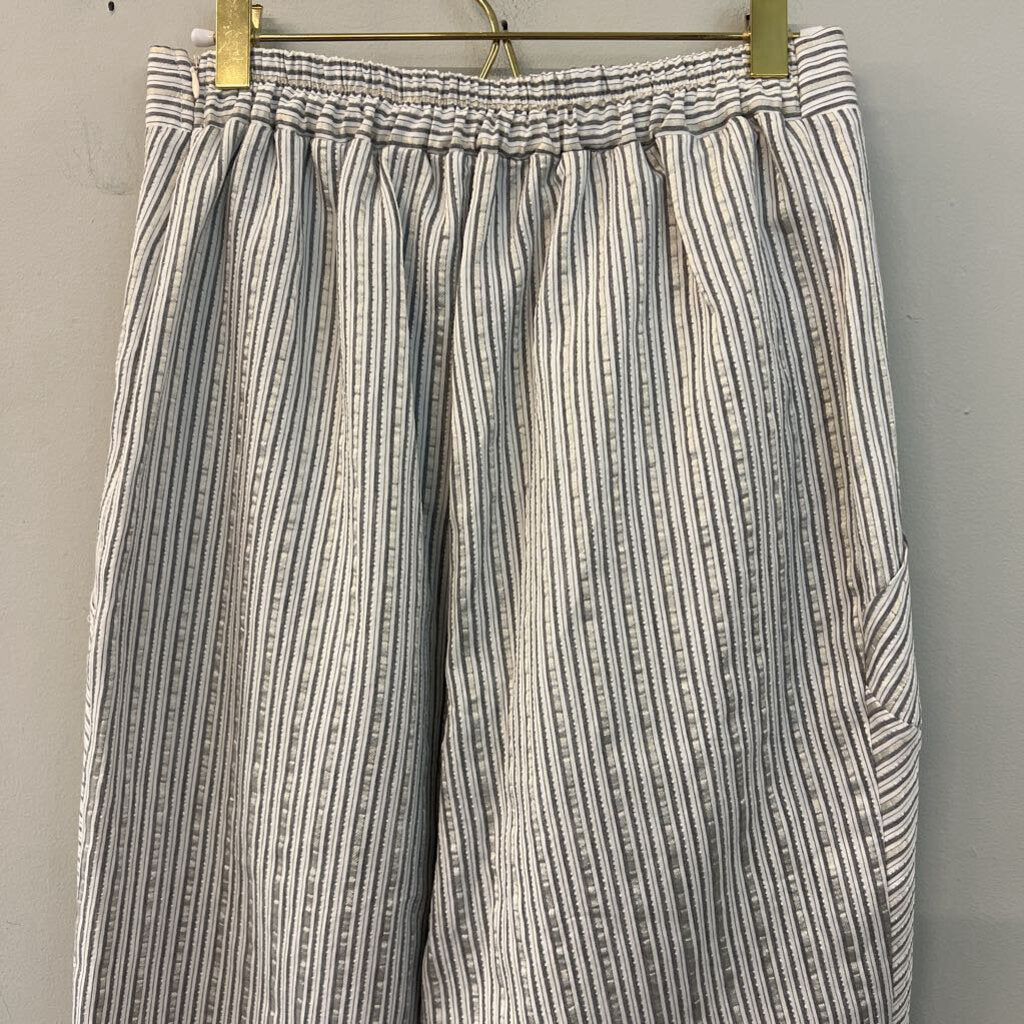 Ozai N Ku White/ Grey Metallic Striped Wide Leg Pull On Pants Medium