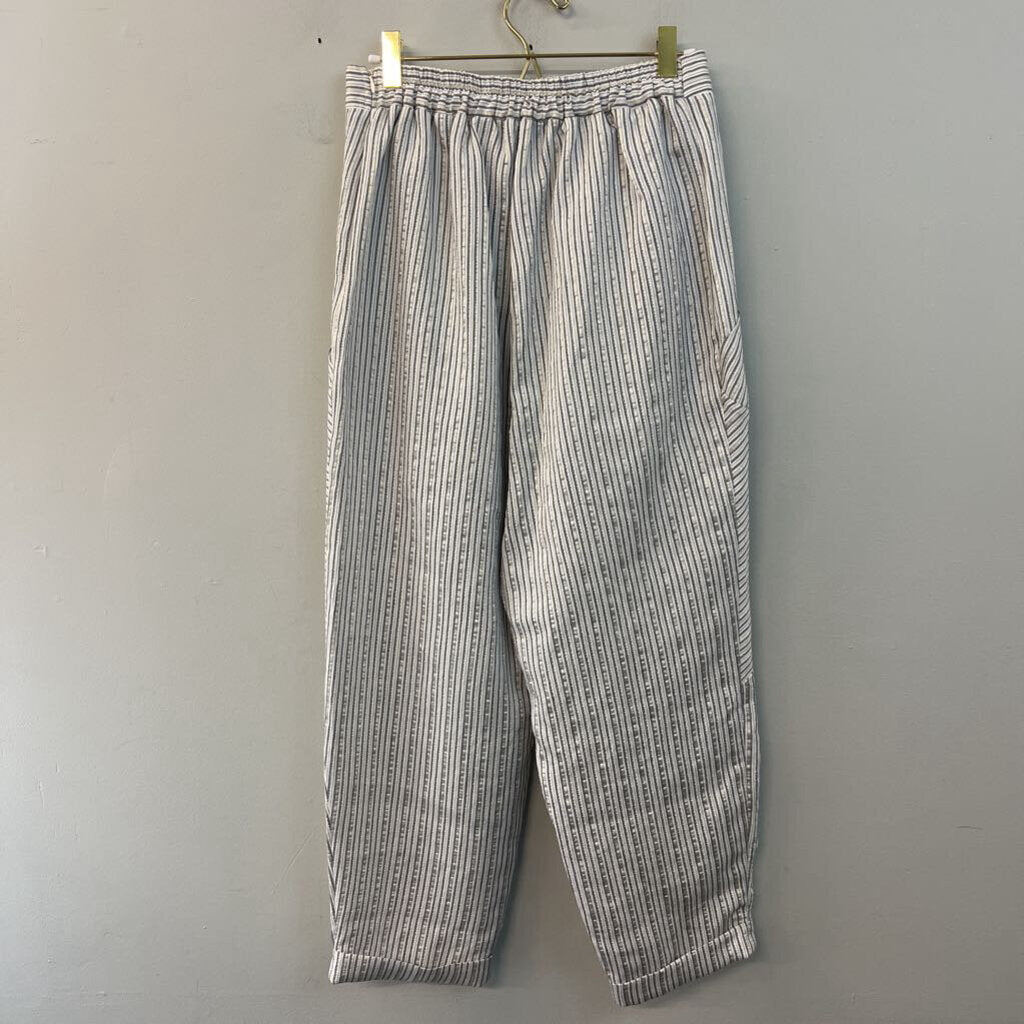 Ozai N Ku White/ Grey Metallic Striped Wide Leg Pull On Pants Medium