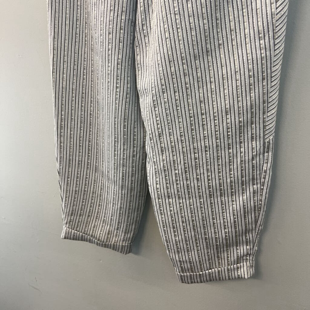 Ozai N Ku White/ Grey Metallic Striped Wide Leg Pull On Pants Medium