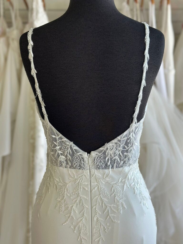 Lulus Ivory Embellished Lace Top Crepe Skirt Fitted Bridal Gown Large