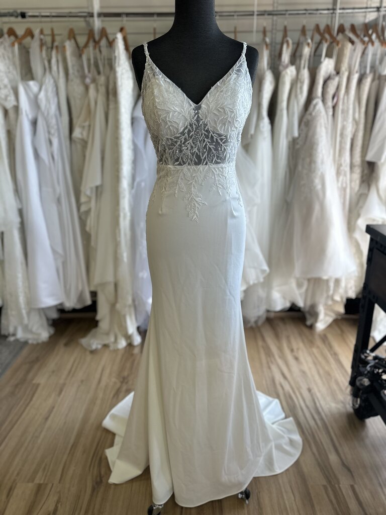 Lulus Ivory Embellished Lace Top Crepe Skirt Fitted Bridal Gown Large