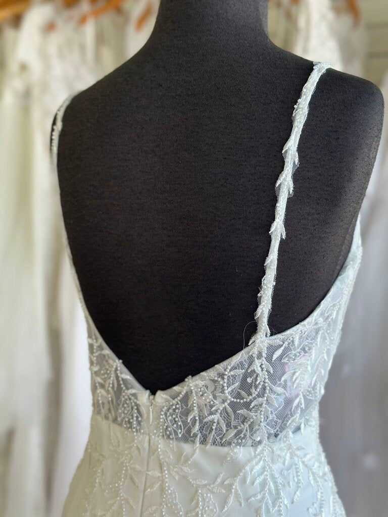 Lulus Ivory Embellished Lace Top Crepe Skirt Fitted Bridal Gown Large
