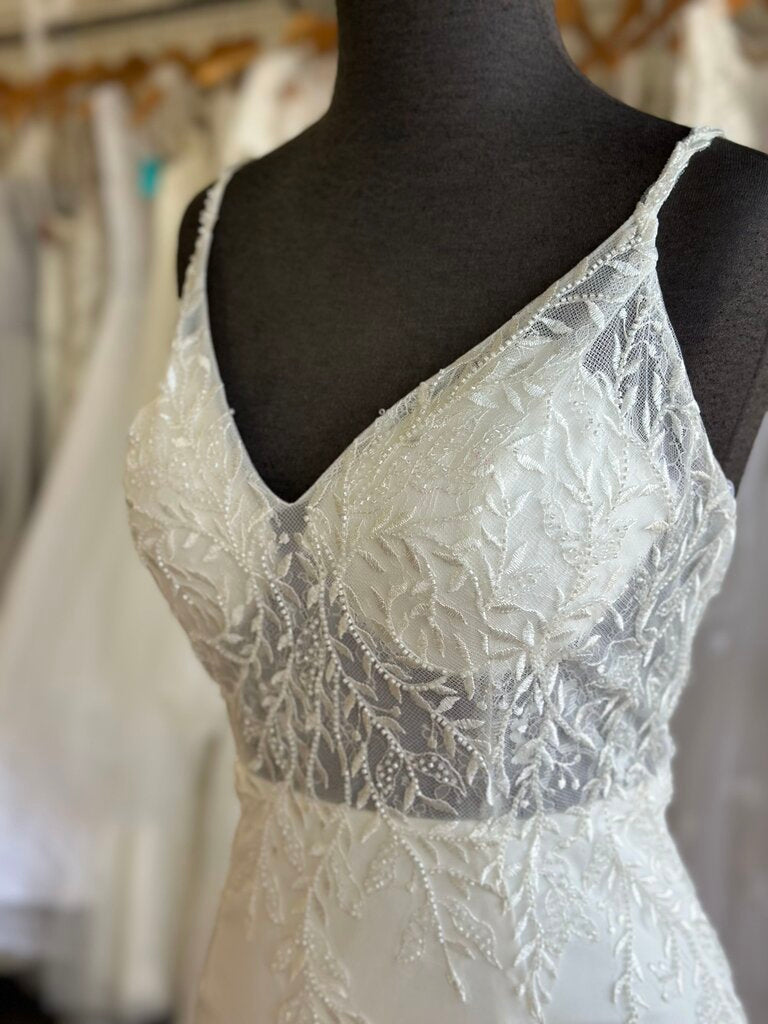Lulus Ivory Embellished Lace Top Crepe Skirt Fitted Bridal Gown Large