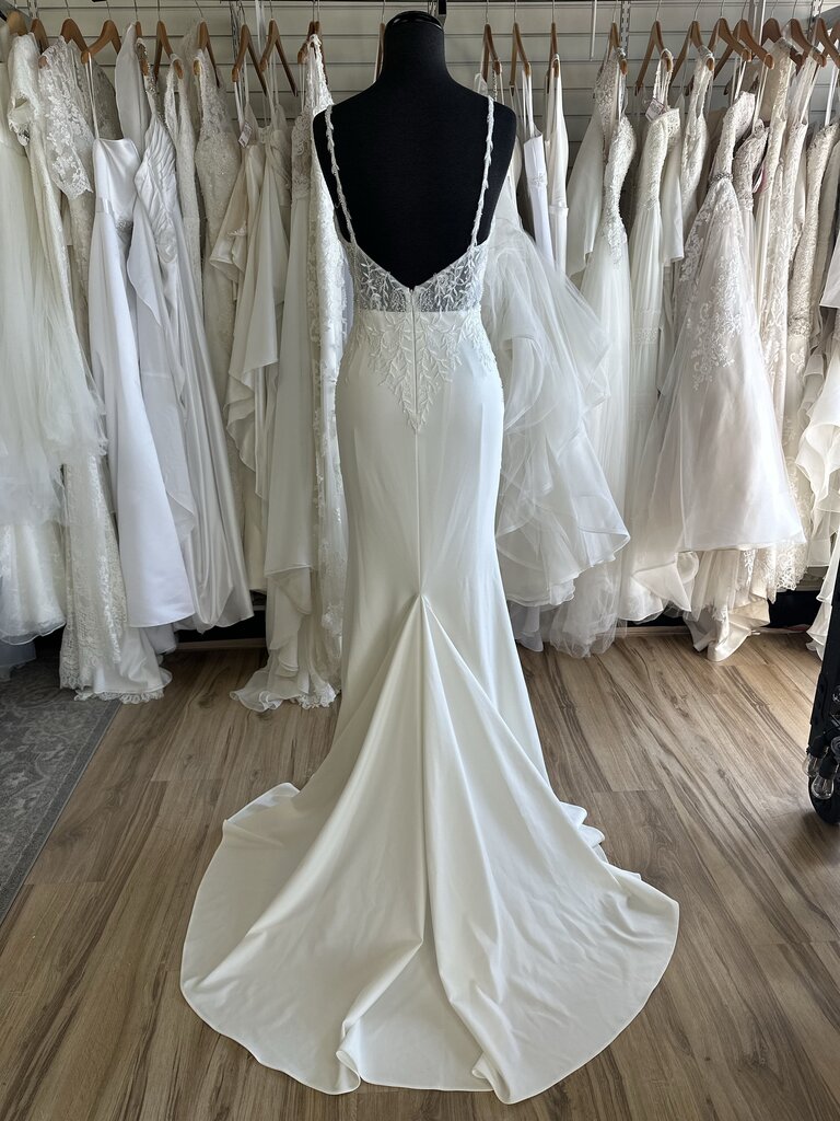 Lulus Ivory Embellished Lace Top Crepe Skirt Fitted Bridal Gown Large