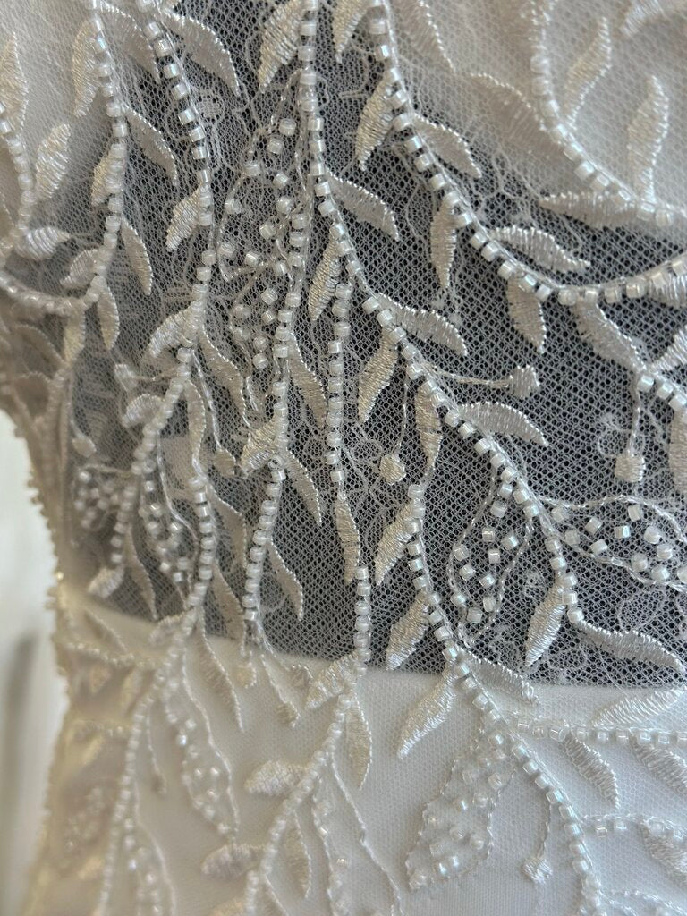 Lulus Ivory Embellished Lace Top Crepe Skirt Fitted Bridal Gown Large