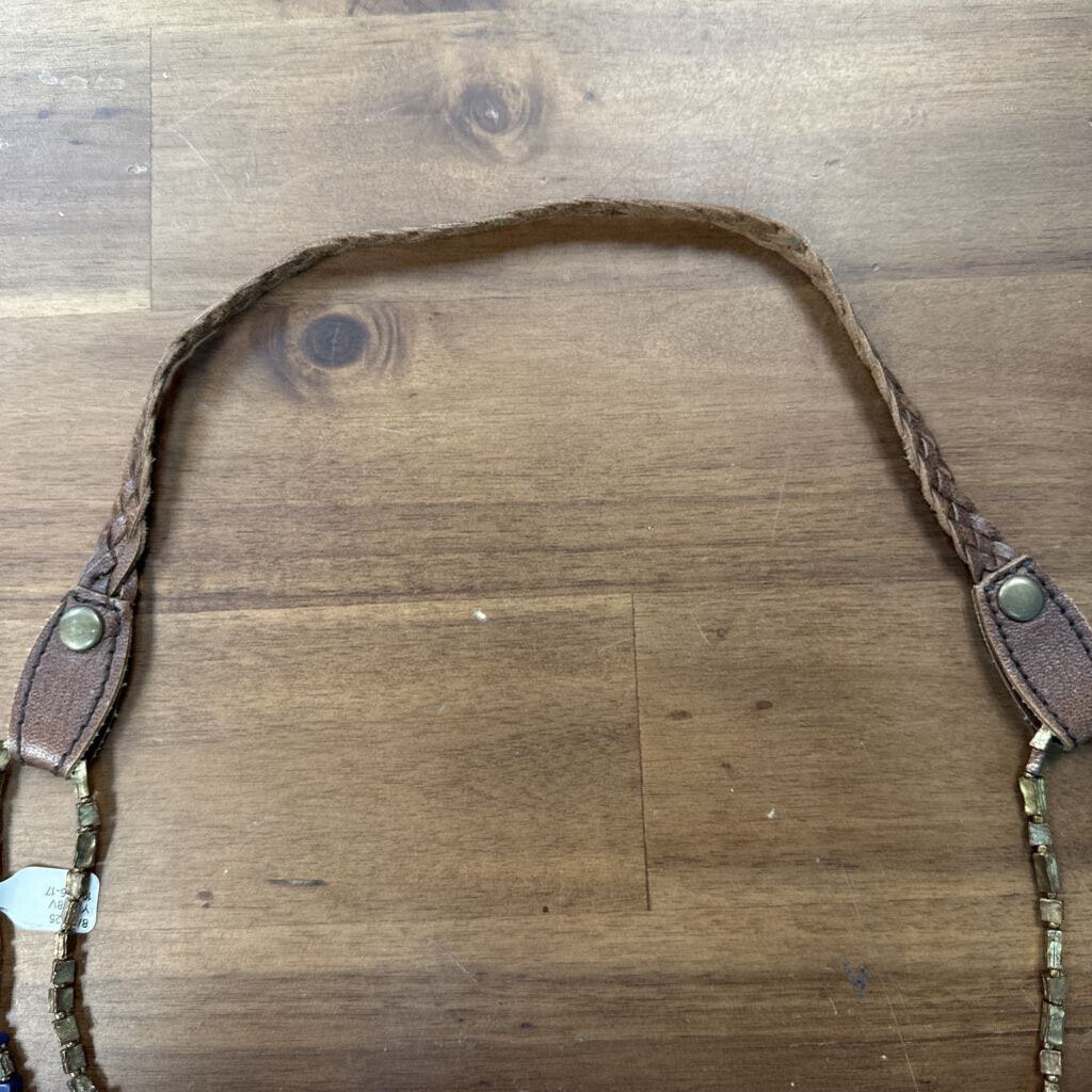 Brown Braided Leather Beaded Long Necklace