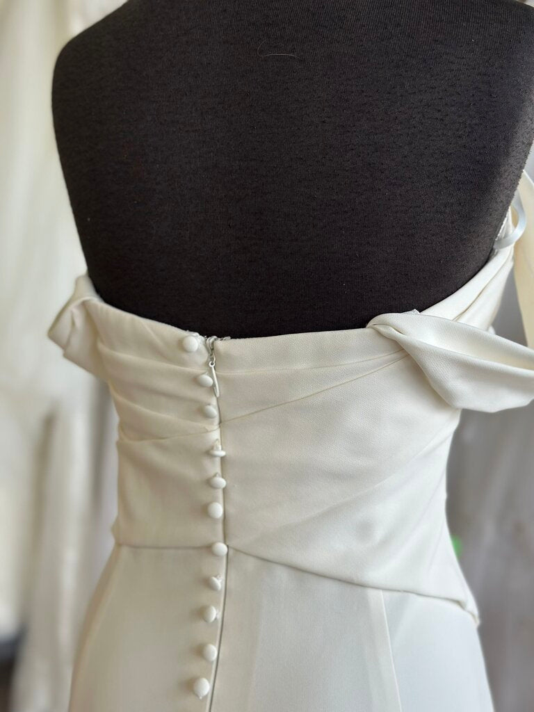 Ruched Off The Shoulder Crepe Wedding Dress 14/16P