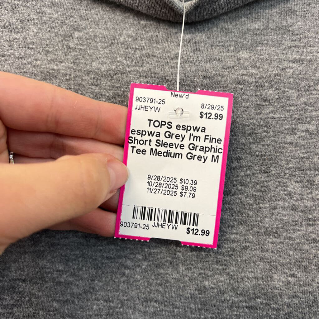 espwa Grey I'm Fine Short Sleeve Graphic Tee Medium