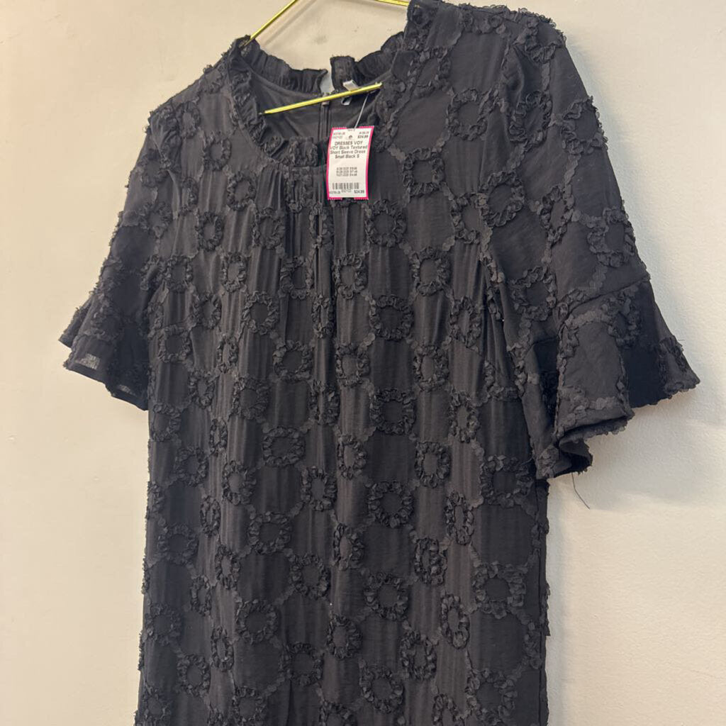 VOY Black Textured Short Sleeve Dress Small