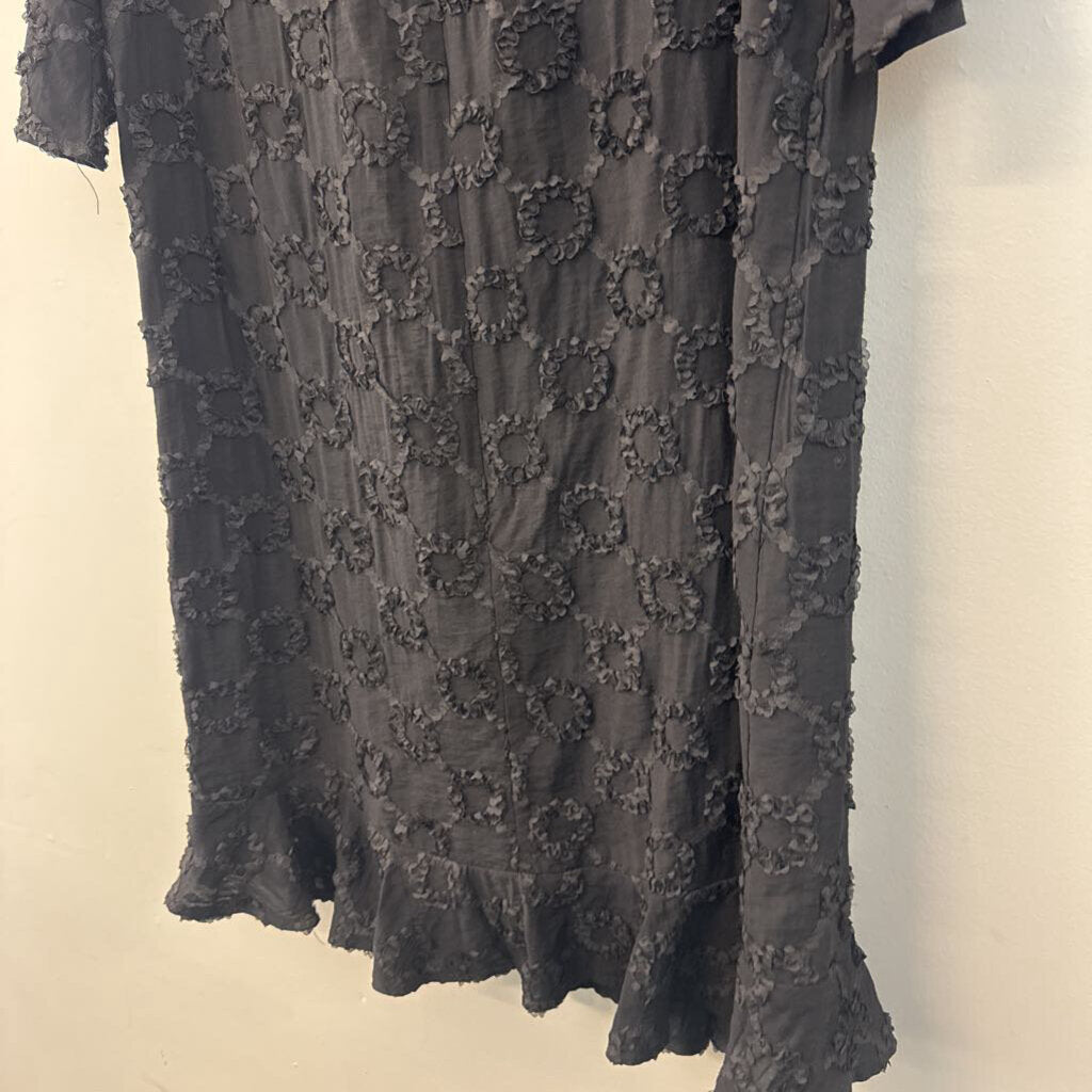VOY Black Textured Short Sleeve Dress Small