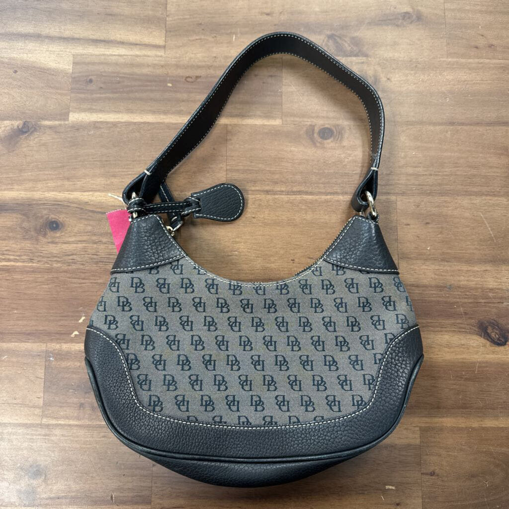 Dooney and Bourke Black Leather/ Canvas Logo Print Purse