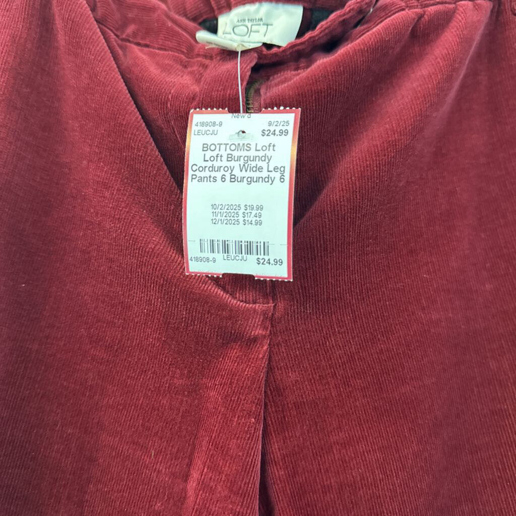 Loft Burgundy Corduroy Wide Leg Pants 6