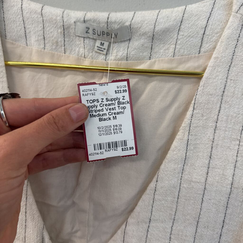 Z Supply Cream/ Black Striped Vest Top Medium