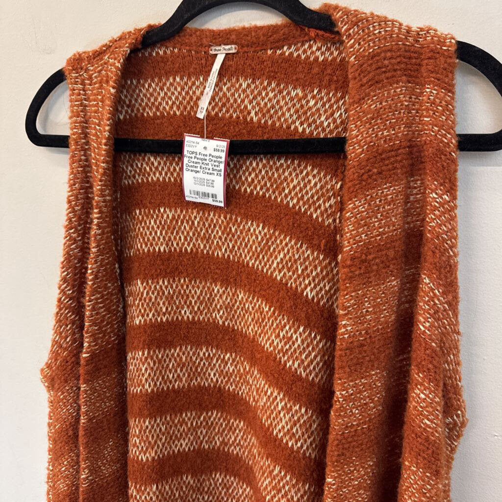 Free People Orange/ Cream Knit Vest Duster Extra Small