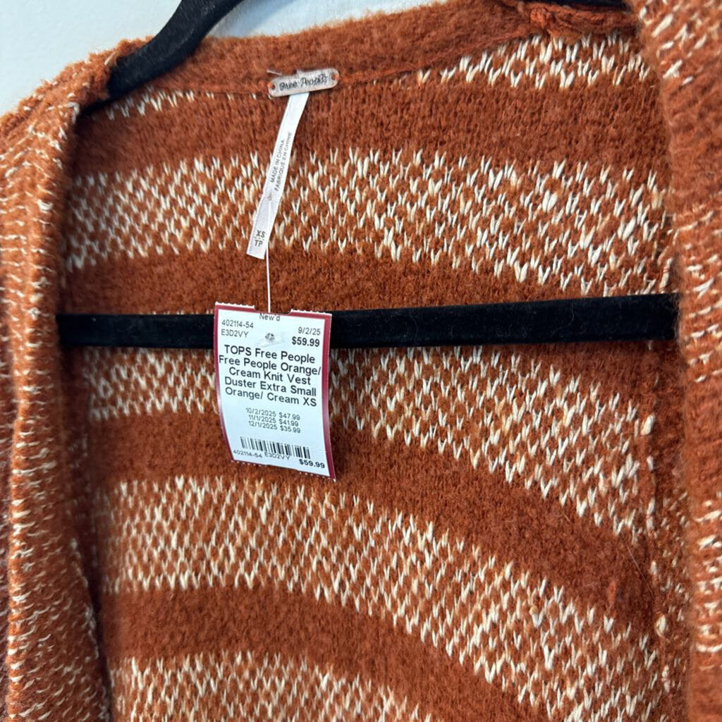 Free People Orange/ Cream Knit Vest Duster Extra Small