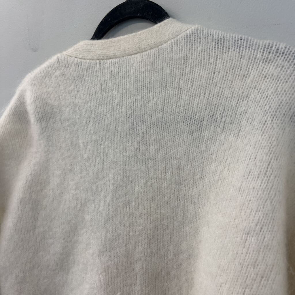 La Maille Sezane Cream Soft Fuzzy Knit Long Sleeve Cardigan Sweater Small