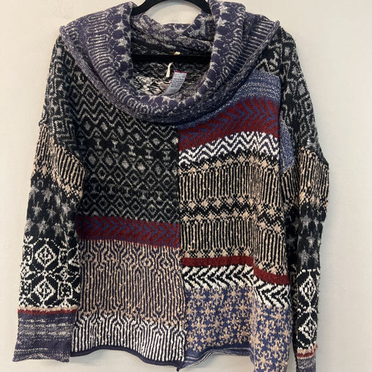 Free People Black/ Multi Print Turtleneck Sweater Small
