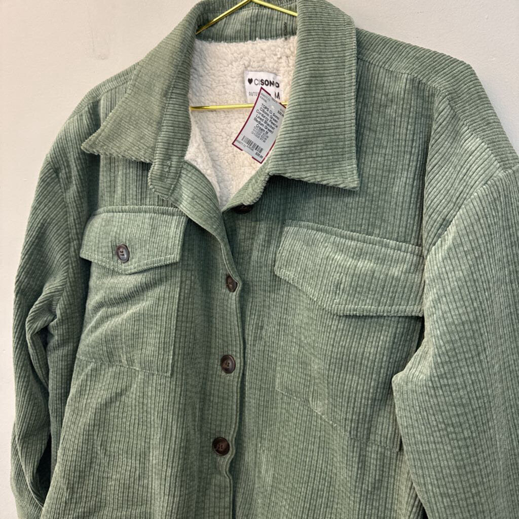 CiSono Green Corduroy Fleece Lined Shacket Medium